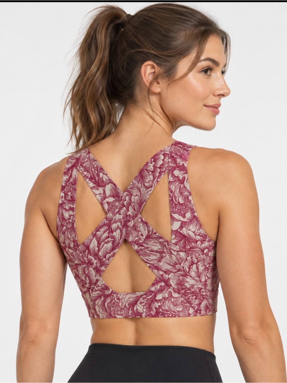 Lululemon Enlite Sports Bra 34E Burgundy Floral Cross Back High Support